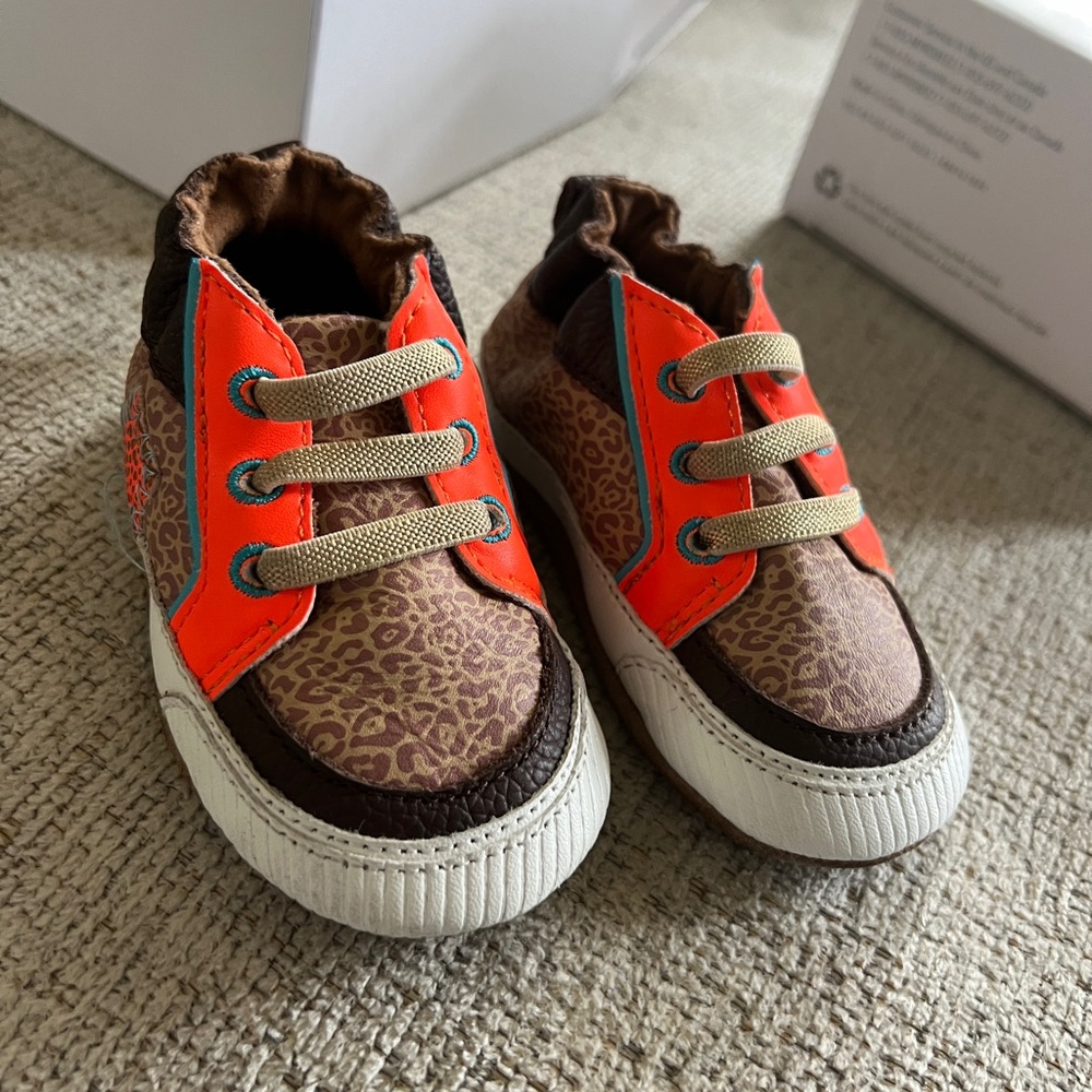 Leopard Print Kids Shoes with Orange Accents